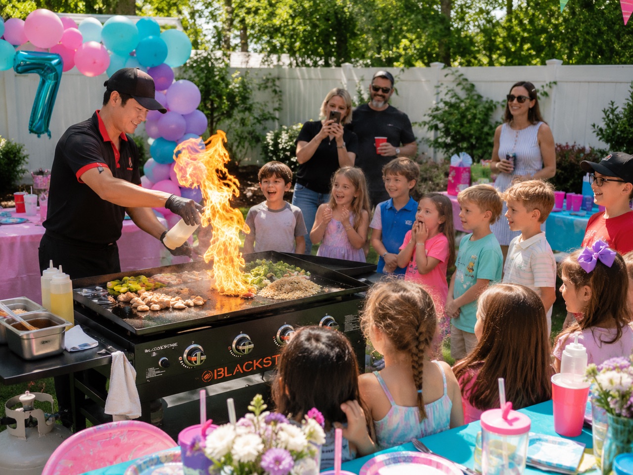Kids birthday hibachi party with a fire show by Go For Hibachi in Connecticut