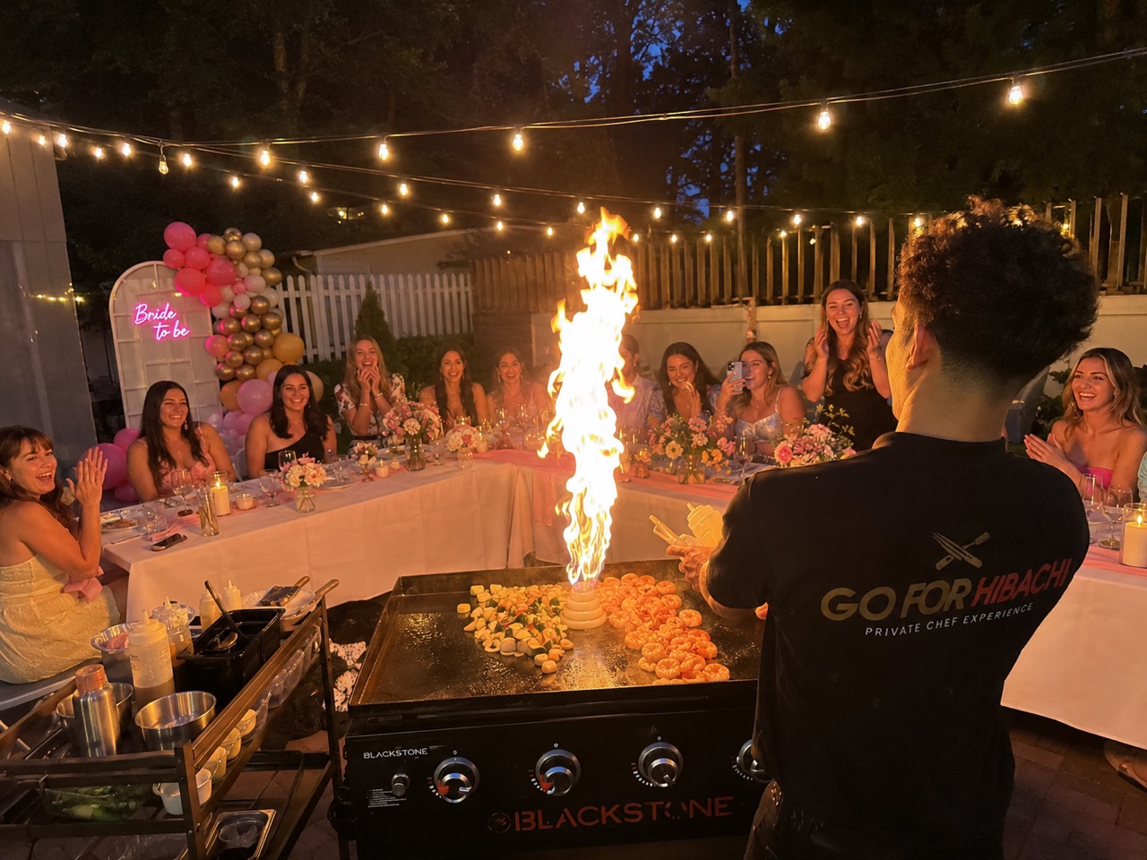 Bachelorette hibachi party with a live fire show by Go For Hibachi in NYC