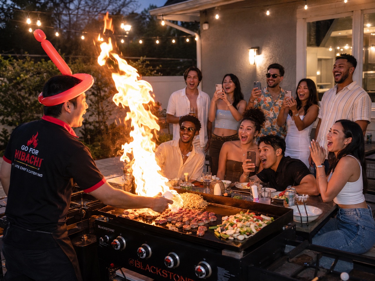 Backyard hibachi fire show by Go For Hibachi in NYC