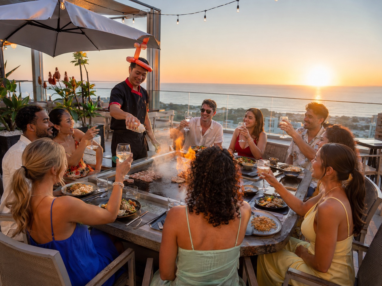 Rooftop hibachi dinner with ocean views by Go For Hibachi in NYC