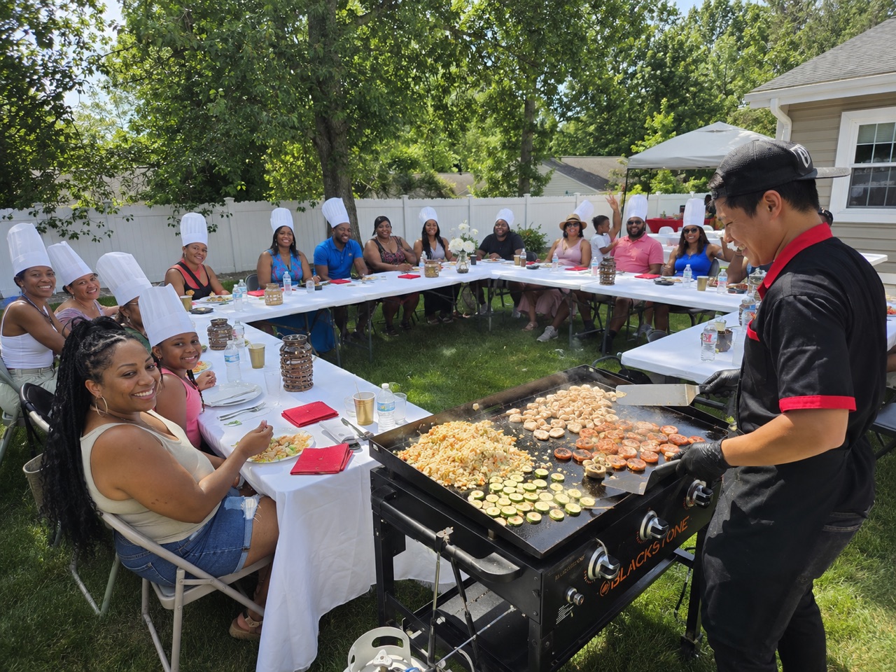 Large group backyard hibachi catering by Go For Hibachi in Rhode Island